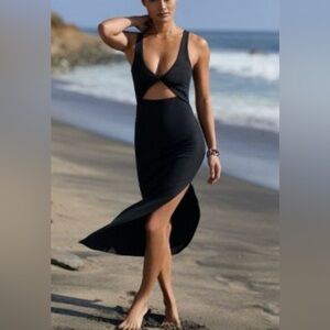 L*SPACE - Nico Cutout Cover-Up Rib Dress | Black - Sz Large | Reversible! - NWT